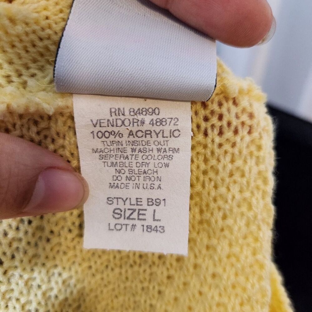Vintage Sweater Womens L Yellow Soft Crochet Waffle Knit Cottagecore Grandma USA - Picture 9 of 9
